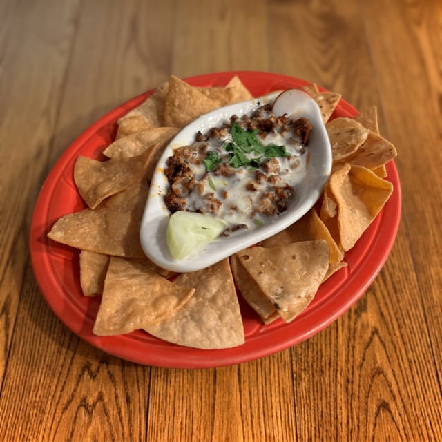Choriqueso Dip with Chips.